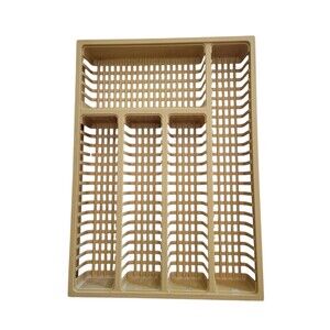 Vintage Plastic Drawer Organizer Silverware Mustard Yellow Celluloid Weave Tray